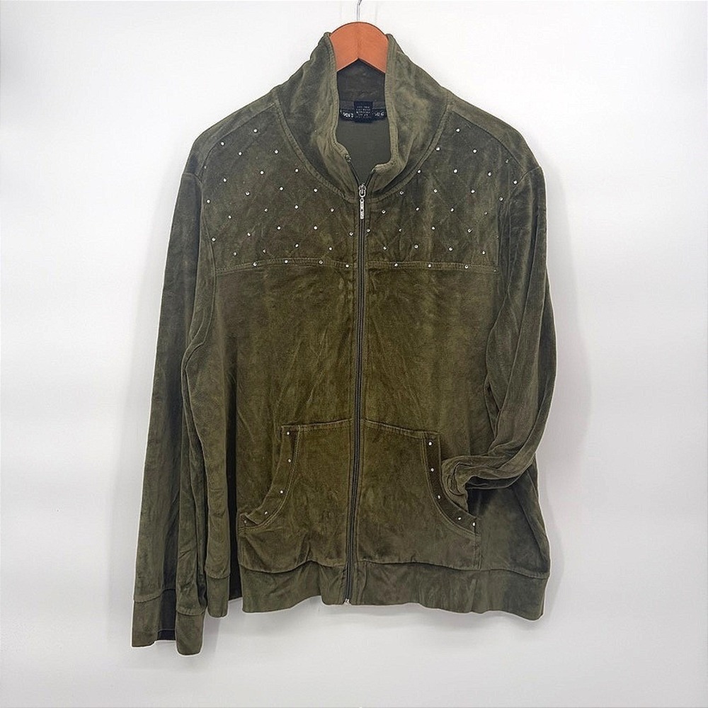 Mirror Image Velour Zip Up Jacket Rhinestone Studded Lounge Casual Cozy Size 3X